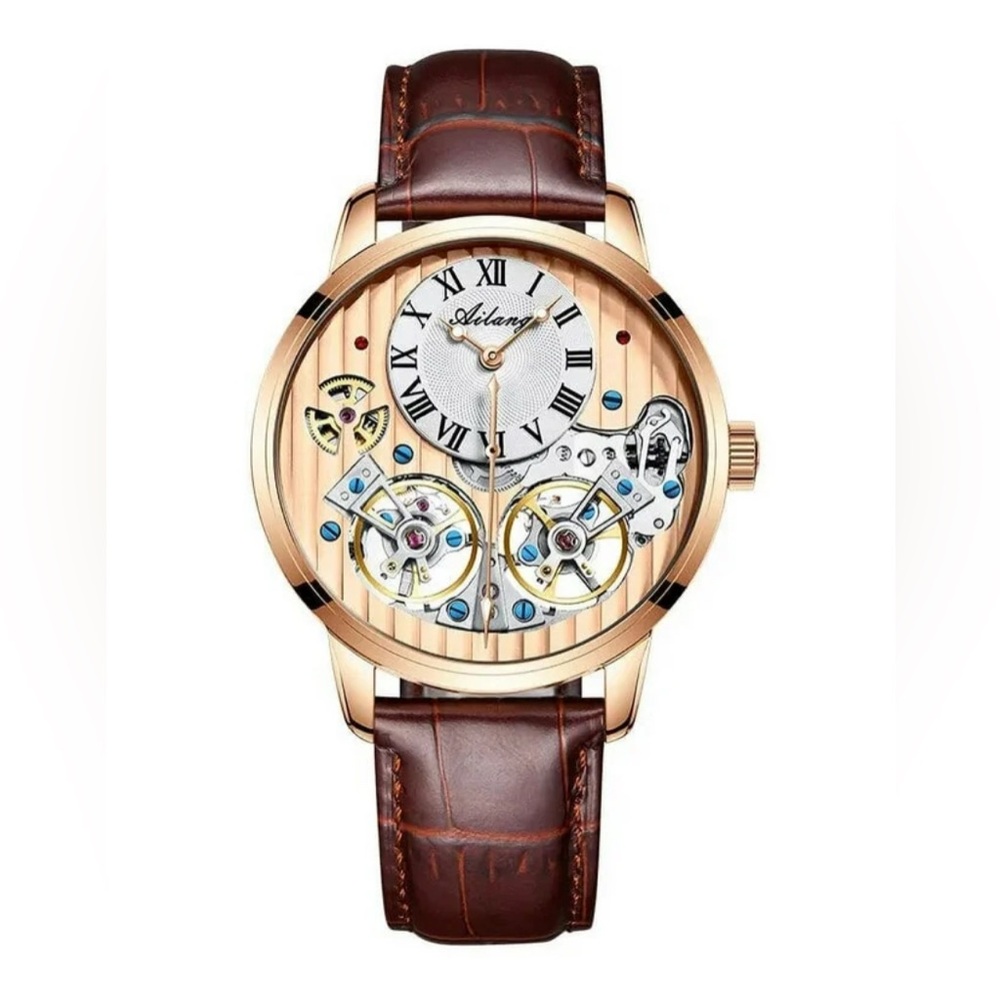 Ailang Mechanical Skeleton Watch – Rose Gold Case | Leather Strap